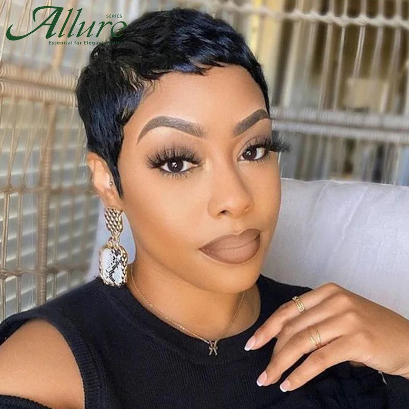 Brazilian Wear to go Short Pixie Cut 13X6x1 Part Lace Front Human Hair Wigs For Women Glueless Remy Hair Colored Bob Wigs Allure