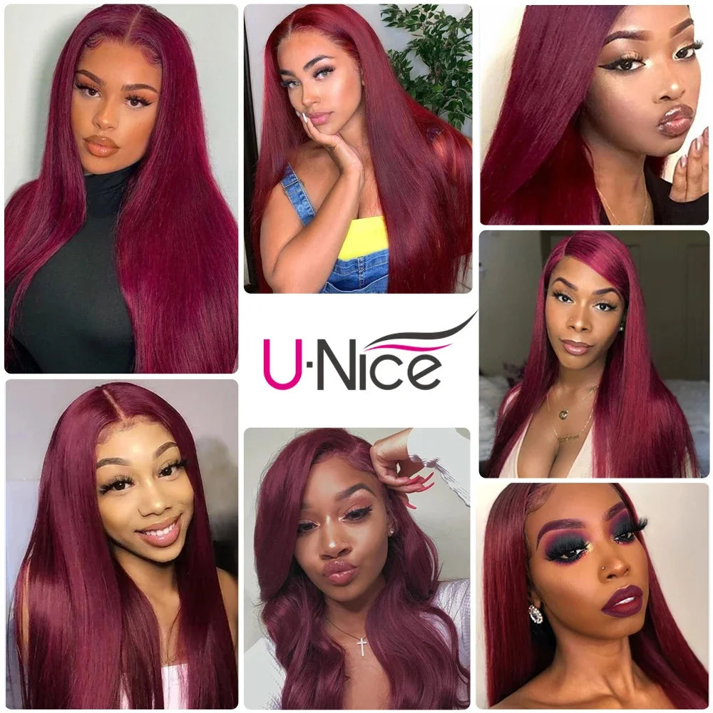 UNice Hair 99J Straight Human Hair Wig Pre Plucked 13x4 Lace Frontal Wig Burgundy Lace Front Wig US Free Shipping