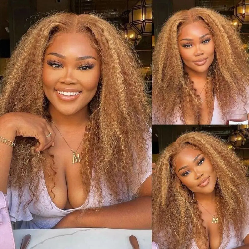 UNice Hair Pre Cut 6x4.75 Wear Go Glueless Wig Human Hair Brown Blonde Highlight Kinky Curly Lace Closure Wig 200% Density