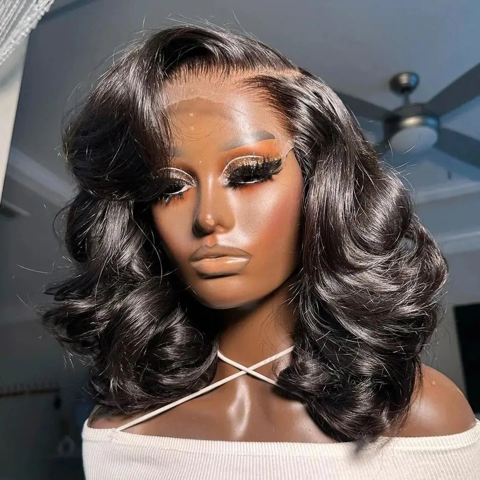 13x4 Frontal Lace Short Bob Wig Human Hair Body Wave 200% Density Preplucked 4x4 Lace Closure Wig Brazilian Virgin Hair Bob Wigs