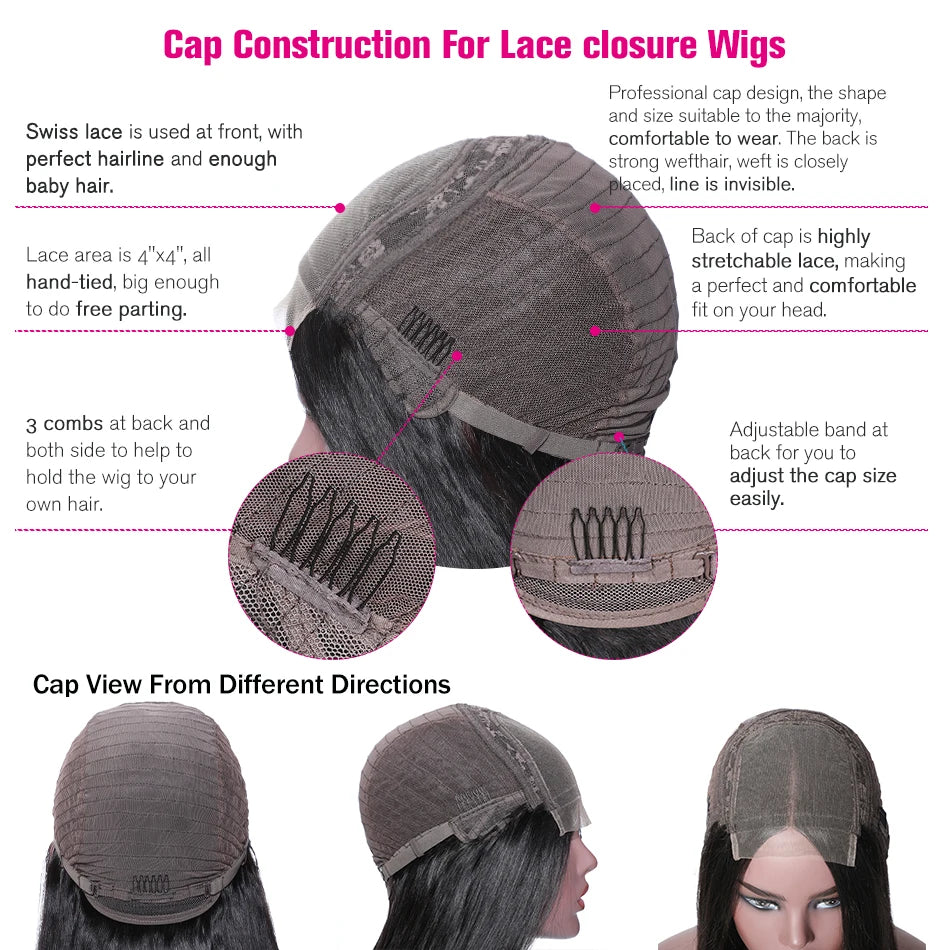 UNice Hair 4x4 Closure Wig Pre-Plucked Premium Straight Lace Closure Wig 100% Human Hair Lace Wigs With Baby Hair