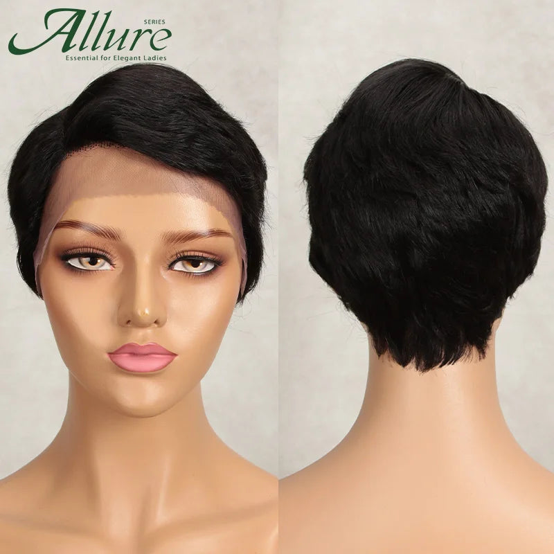 Brazilian Wear to go Short Pixie Cut 13X6x1 Part Lace Front Human Hair Wigs For Women Glueless Remy Hair Colored Bob Wigs Allure