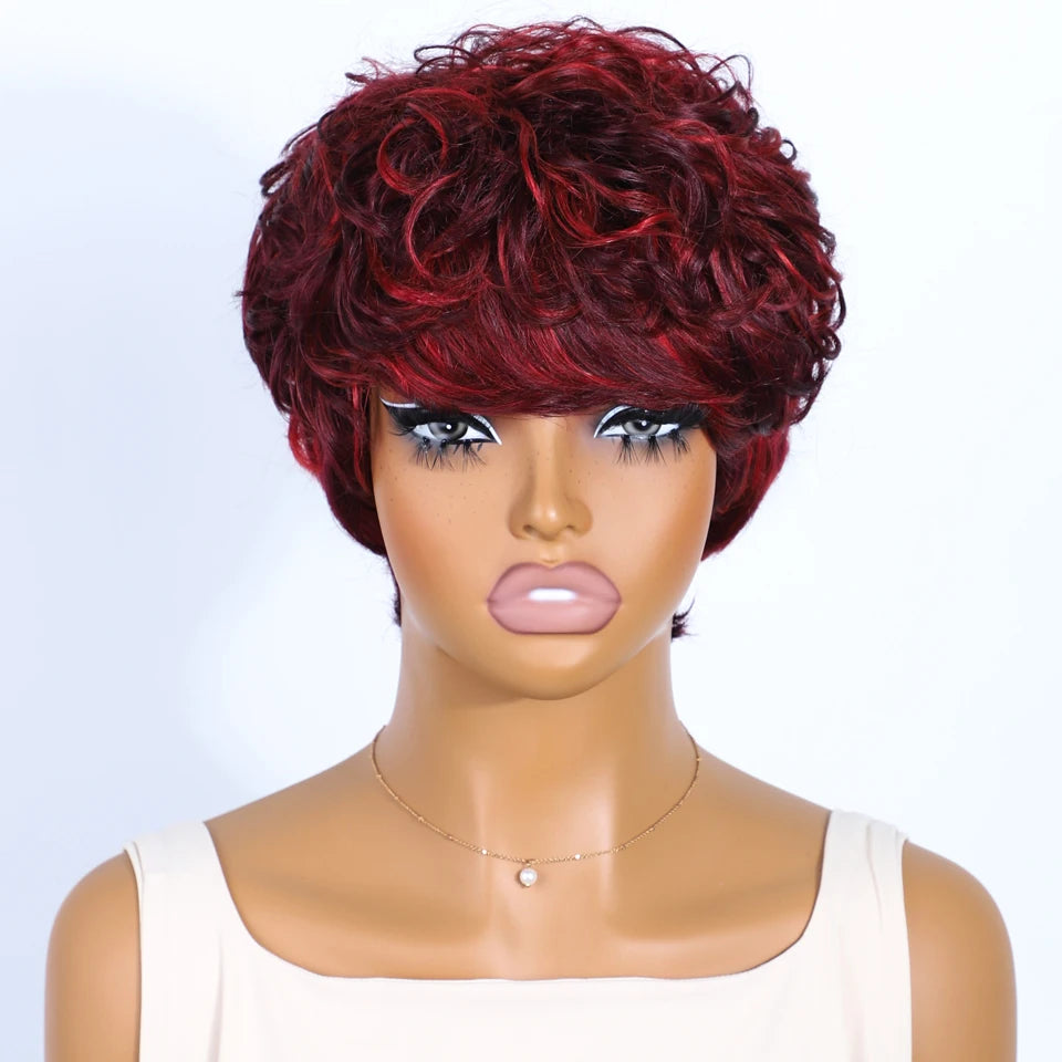 Lekker Short Pixie Cut 100% Human Hair Wigs For Women Brazilian Remy Hair Full Machine Made Wavy Bob Daily Colored Glueless Wigs