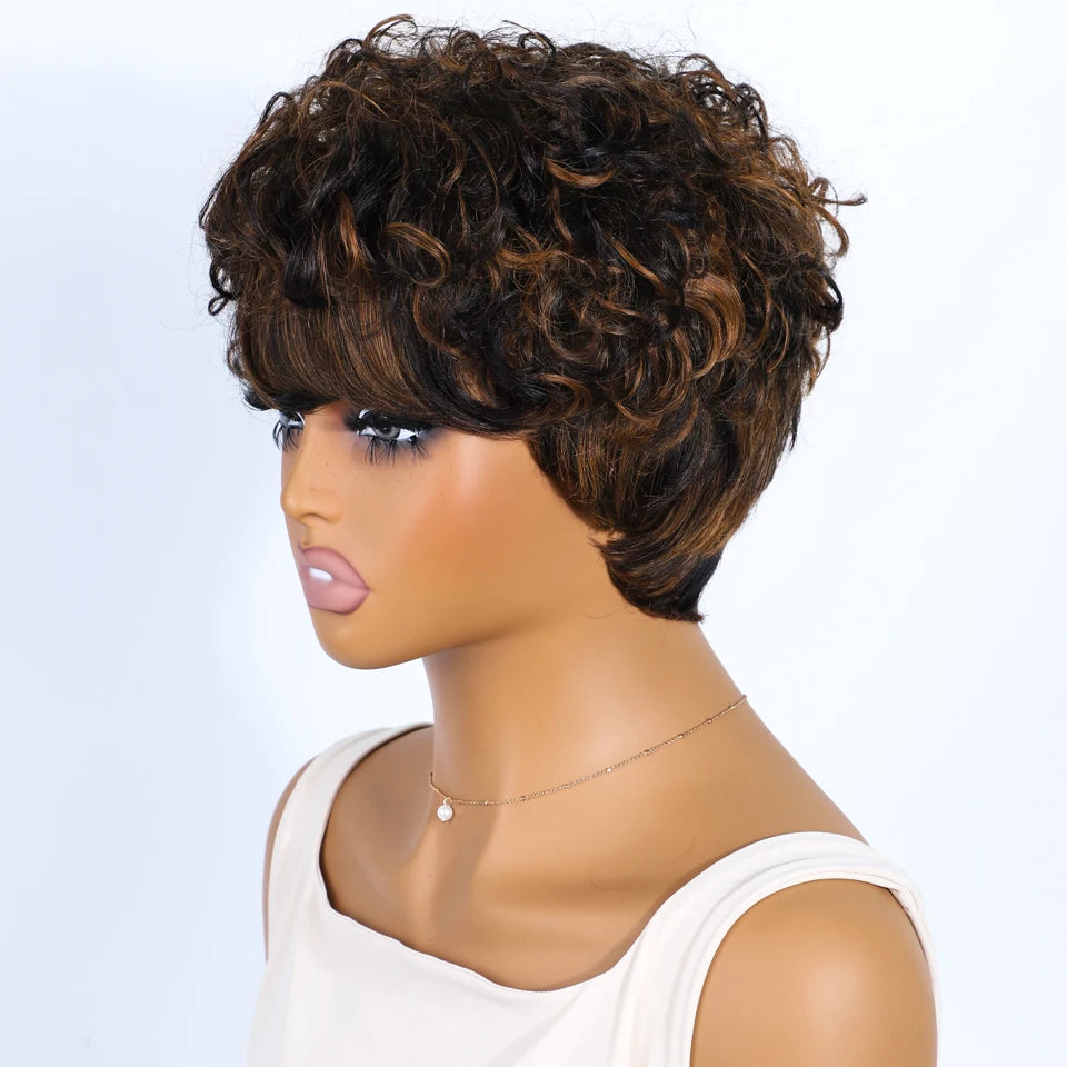 Lekker Highlight Red 99J Short Pixie Cut Bob 100% Human Hair Wigs For Women Brazilian Remy Hair Colored Full Machine Made Wigs