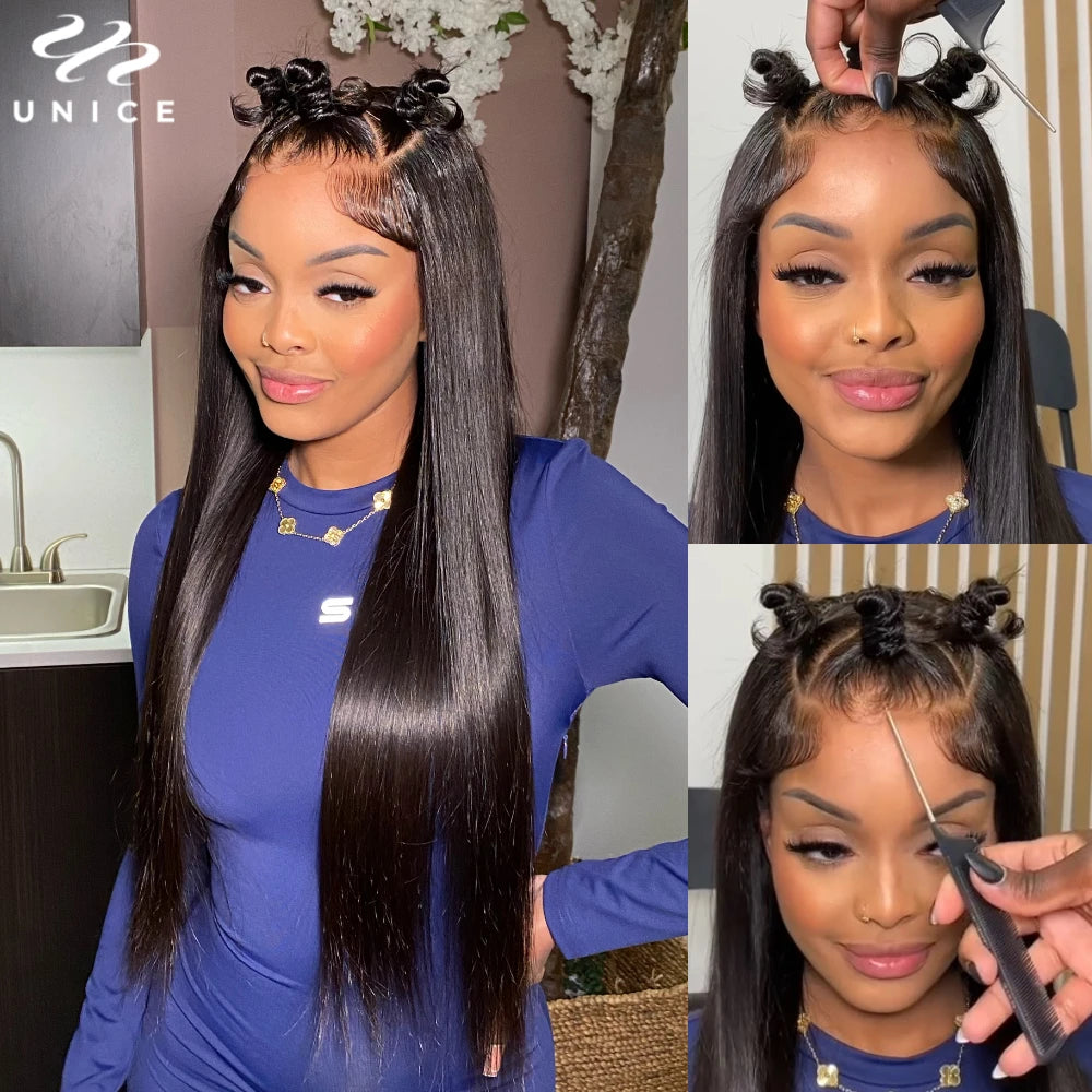 UNice Hair 7x5 13x4 Straight Human Hair Lace Frontal Wig Pre Plucked Pre Cut Pre Bleached Glueless Human Hair Wigs 150% Density