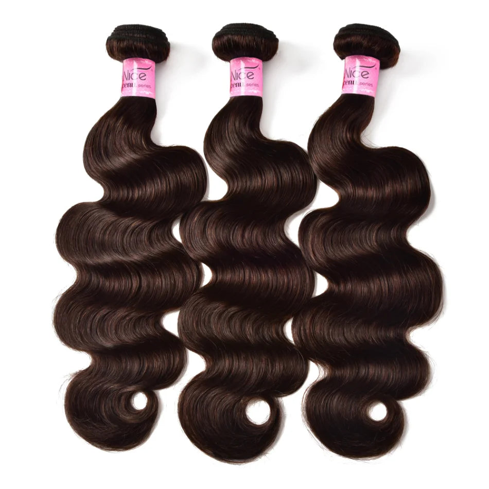 Unice Hair 3 PCS Brazilian Color 2 Body Wave Bundles Deal 100% Human Hair Bundles Virgin Darkest Brown Extensions Remy Wavy Hair
