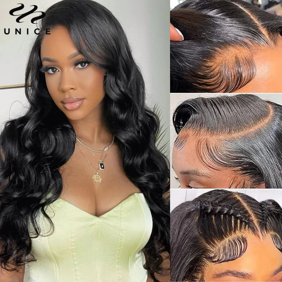 UNice Hair 13x4 Lace Frontal Wig Pre Cut Pre Bleached Pre Plucked Body Wave Human Hair Lace Wig Ready To Wear 250% Density