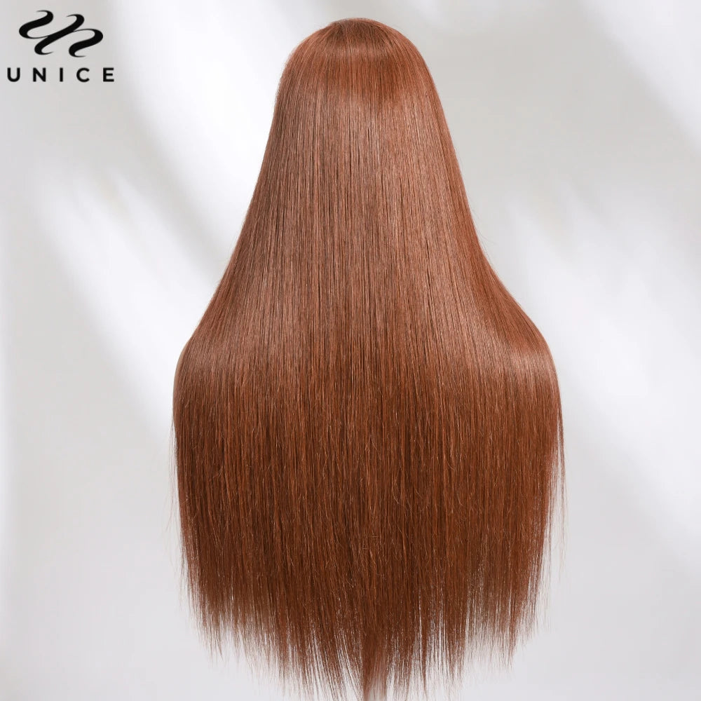 Unice Hair Chocolate Brown Straight Human Hair 13x4 Lace Frontal Wig Pre Cut Pre Bleached Pre Plucked Pre Taped Lace Front Wigs