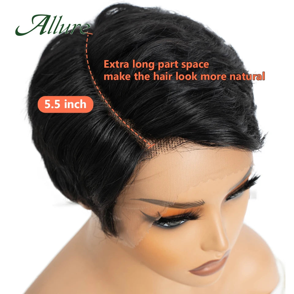 Brazilian Wear to go Short Pixie Cut 13X6x1 Part Lace Front Human Hair Wigs For Women Glueless Remy Hair Colored Bob Wigs Allure