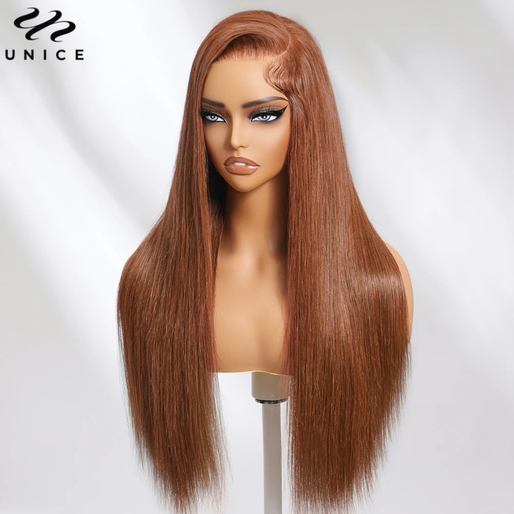 Unice Hair Chocolate Brown Straight Human Hair 13x4 Lace Frontal Wig Pre Cut Pre Bleached Pre Plucked Pre Taped Lace Front Wigs