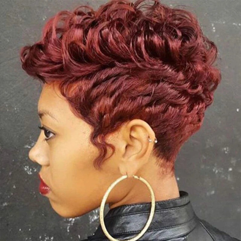 Pixie Curly 100% Human Hair Wig 13x4 Short Bob Wig Pixie Cut #350 Colored 99J Lace Frontal Human Hair Wigs for Black Women
