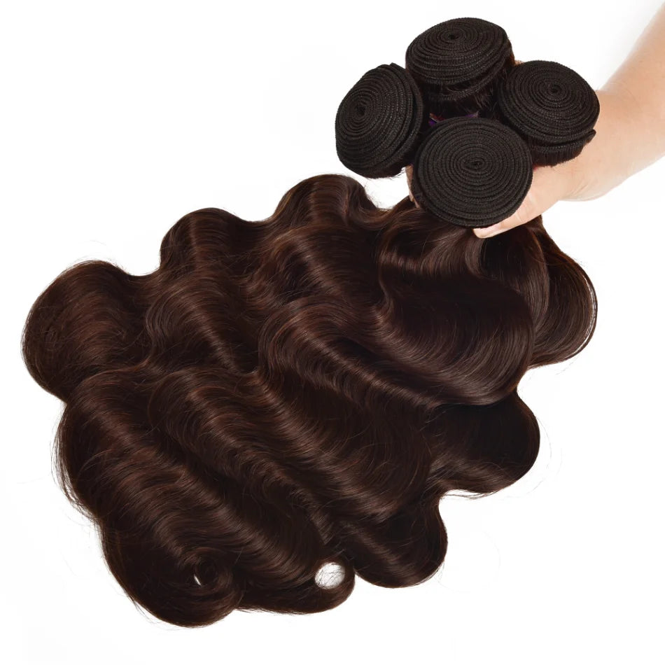 Unice Hair 3 PCS Brazilian Color 2 Body Wave Bundles Deal 100% Human Hair Bundles Virgin Darkest Brown Extensions Remy Wavy Hair