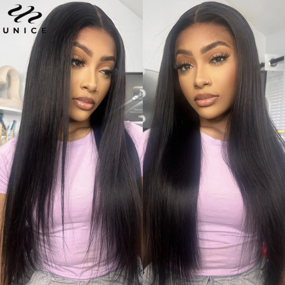 UNICE Hair Pre Cut Pre Bleached 7x5 Lace Closure Wig Bone Straight Glueless Wigs Human Hair Ready To Wear 150% Density