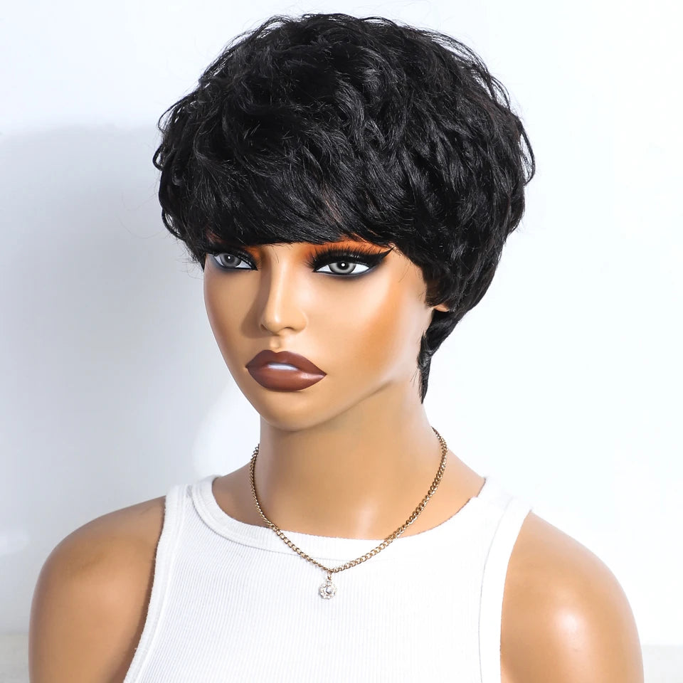 Lekker Highlight Red 99J Short Pixie Cut Bob 100% Human Hair Wigs For Women Brazilian Remy Hair Colored Full Machine Made Wigs