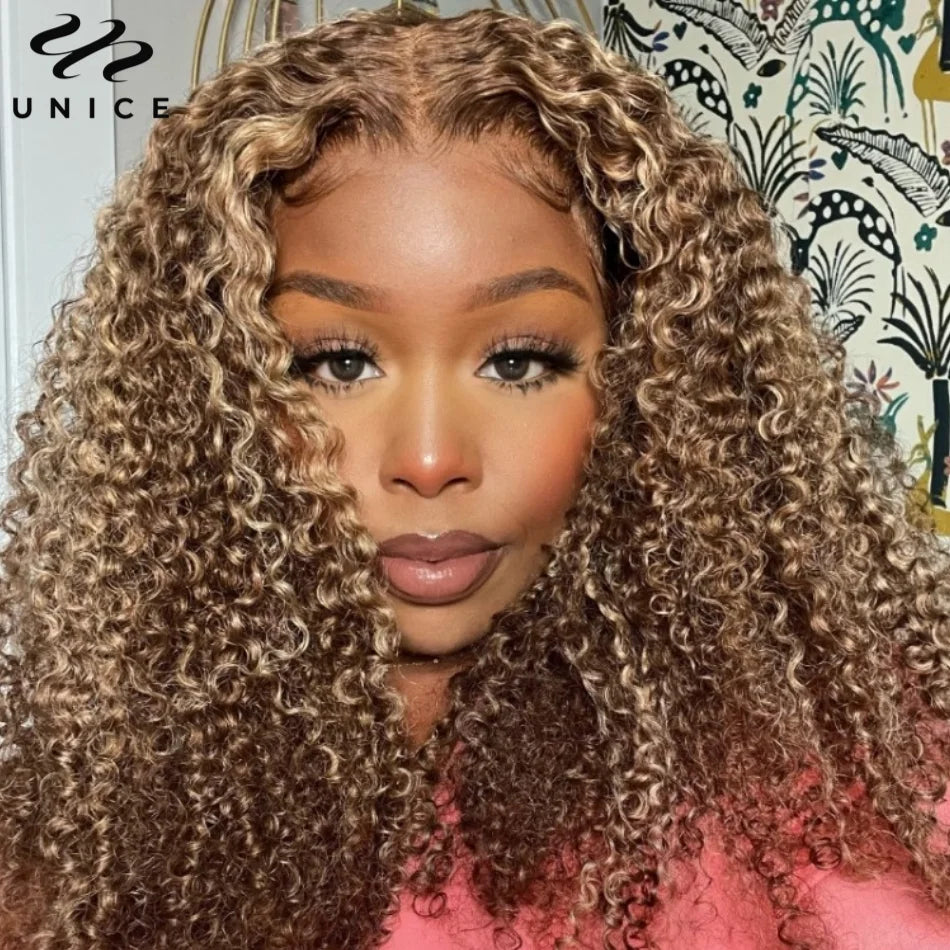 UNice Hair Blonde Highlight Curly 6X4.75 Lace Closure Glueless Wig Human Hair Ready To Wear Pre Cut Pre Bleached Lace Wigs