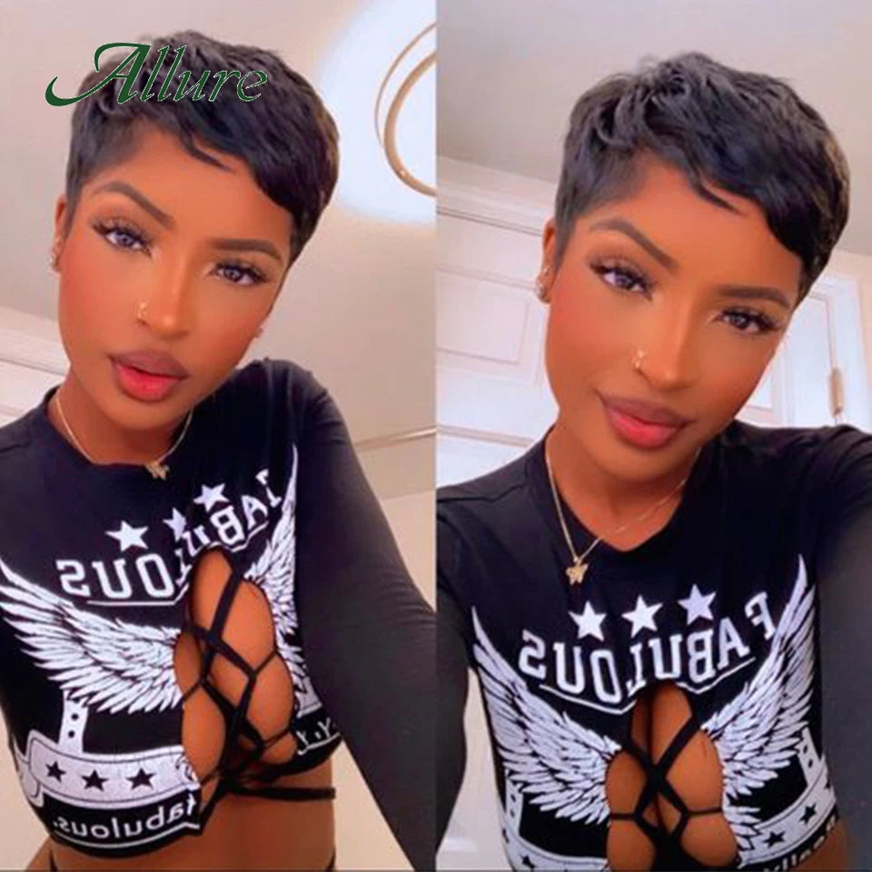 Brazilian Wear to go Short Pixie Cut 13X6x1 Part Lace Front Human Hair Wigs For Women Glueless Remy Hair Colored Bob Wigs Allure