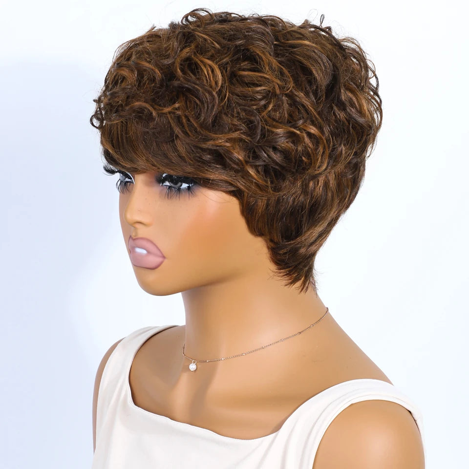 Lekker Highlight Red 99J Short Pixie Cut Bob 100% Human Hair Wigs For Women Brazilian Remy Hair Colored Full Machine Made Wigs