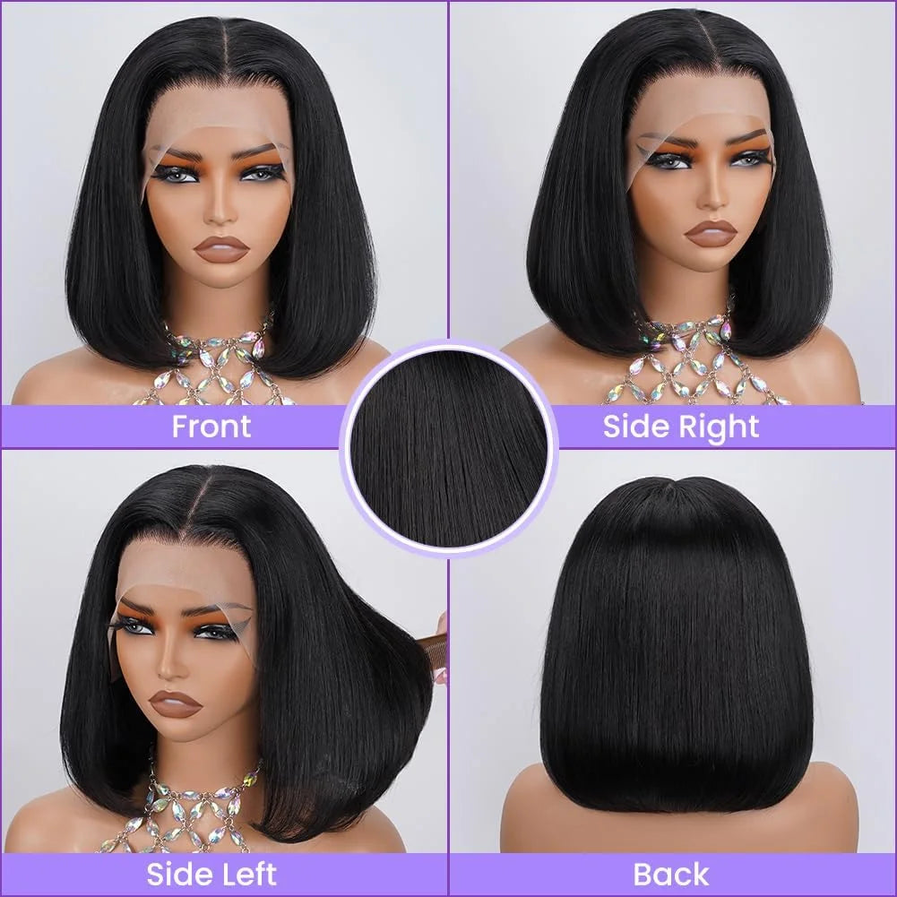 Brazilian 220% Short Bob Wig Bone Straight 13x4 Lace Front Human Hair Wig Preplucked Natural 4x4 Transparent Lace Closure Wigs