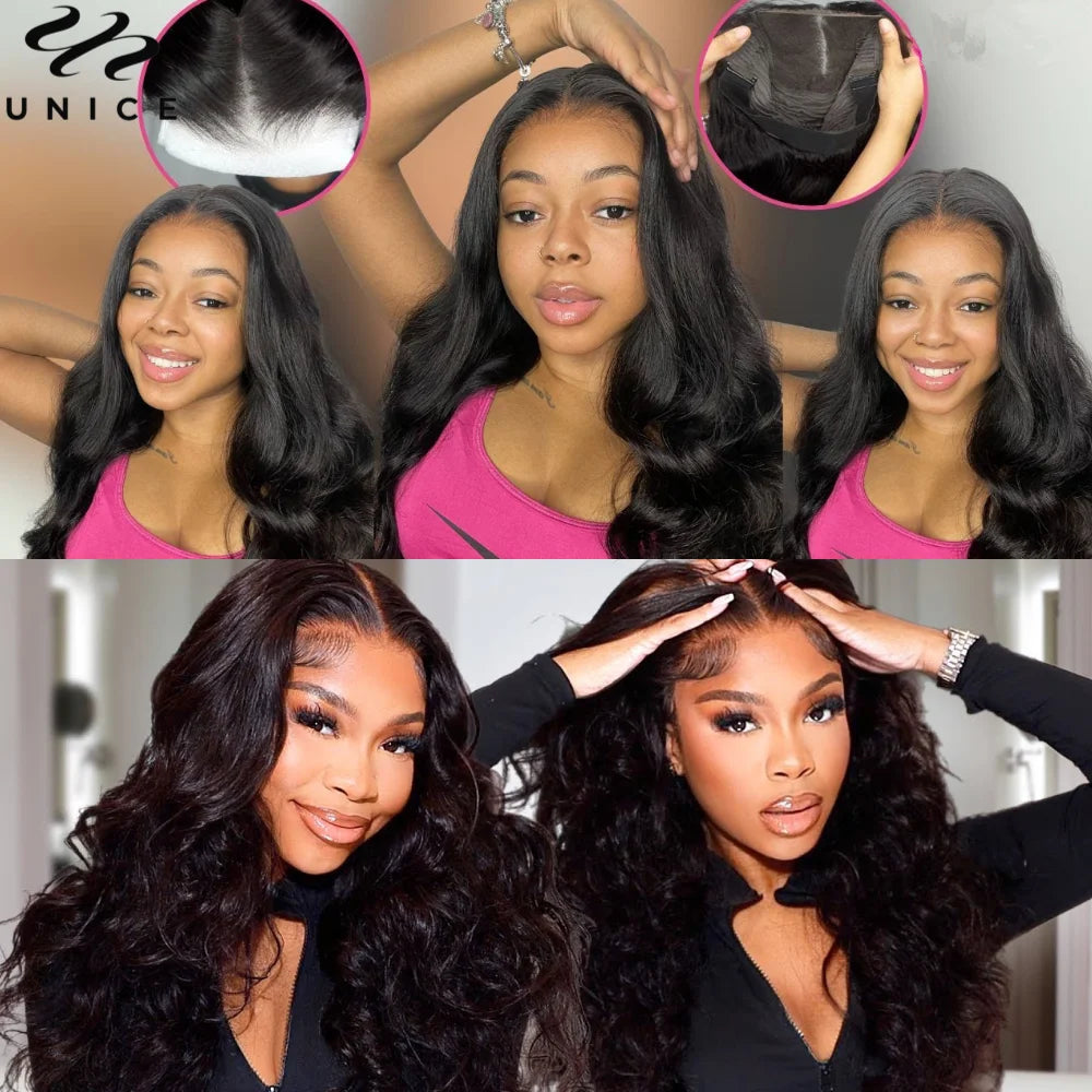 UNice Hair Bye Bye Knots Body Wave 7X5 Glueless Wigs Pre Cut Pre Bleached Lace Front Human Hair Wig 150% Density