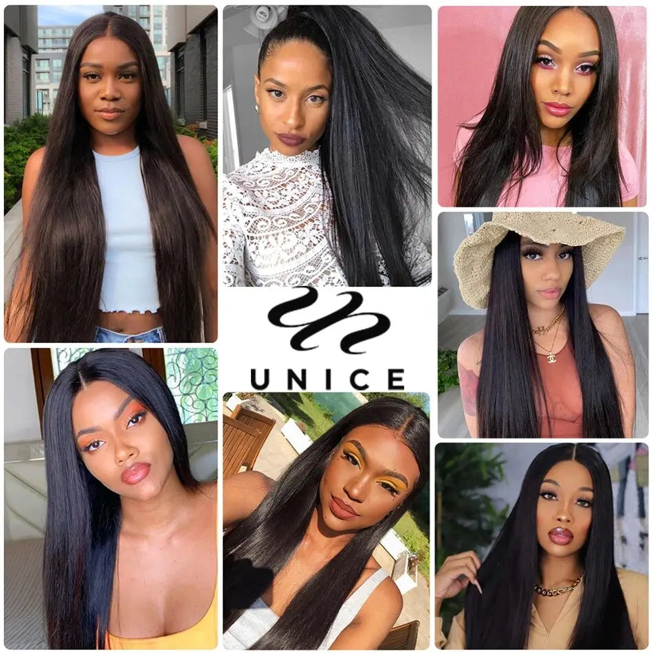 Unice Hair 8A Grade Straight Human Hair Bundles 3PCS Deal 100% Human Hair Natural Black Sew In Quick Weave Bundles Hair