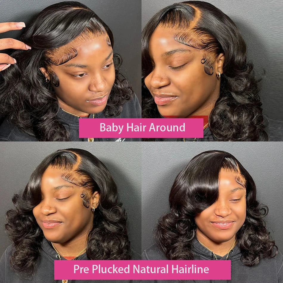 13x4 Frontal Lace Short Bob Wig Human Hair Body Wave 200% Density Preplucked 4x4 Lace Closure Wig Brazilian Virgin Hair Bob Wigs