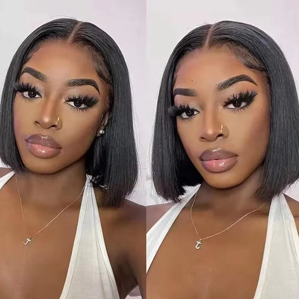 Brazilian 220% Short Bob Wig Bone Straight 13x4 Lace Front Human Hair Wig Preplucked Natural 4x4 Transparent Lace Closure Wigs