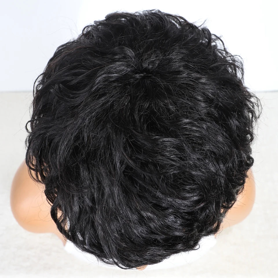 Lekker Short Pixie Cut 100% Human Hair Wigs For Women Brazilian Remy Hair Full Machine Made Wavy Bob Daily Colored Glueless Wigs