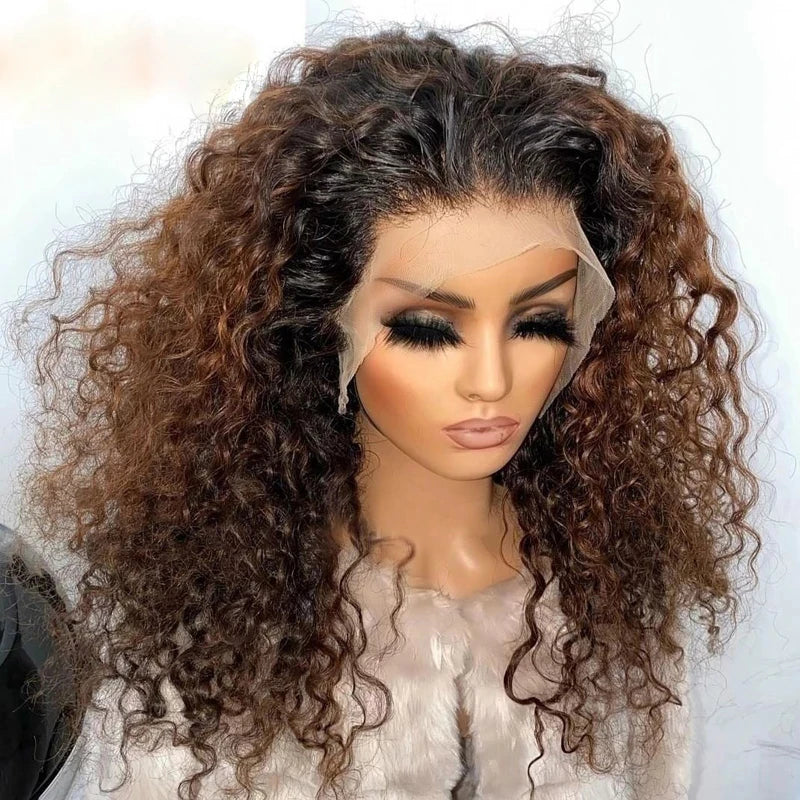 26 inch 180Density Soft Long Ombre Blonde kinky Curly Lace Front Wig For Women With BabyHair Preplucked Natural Hairline