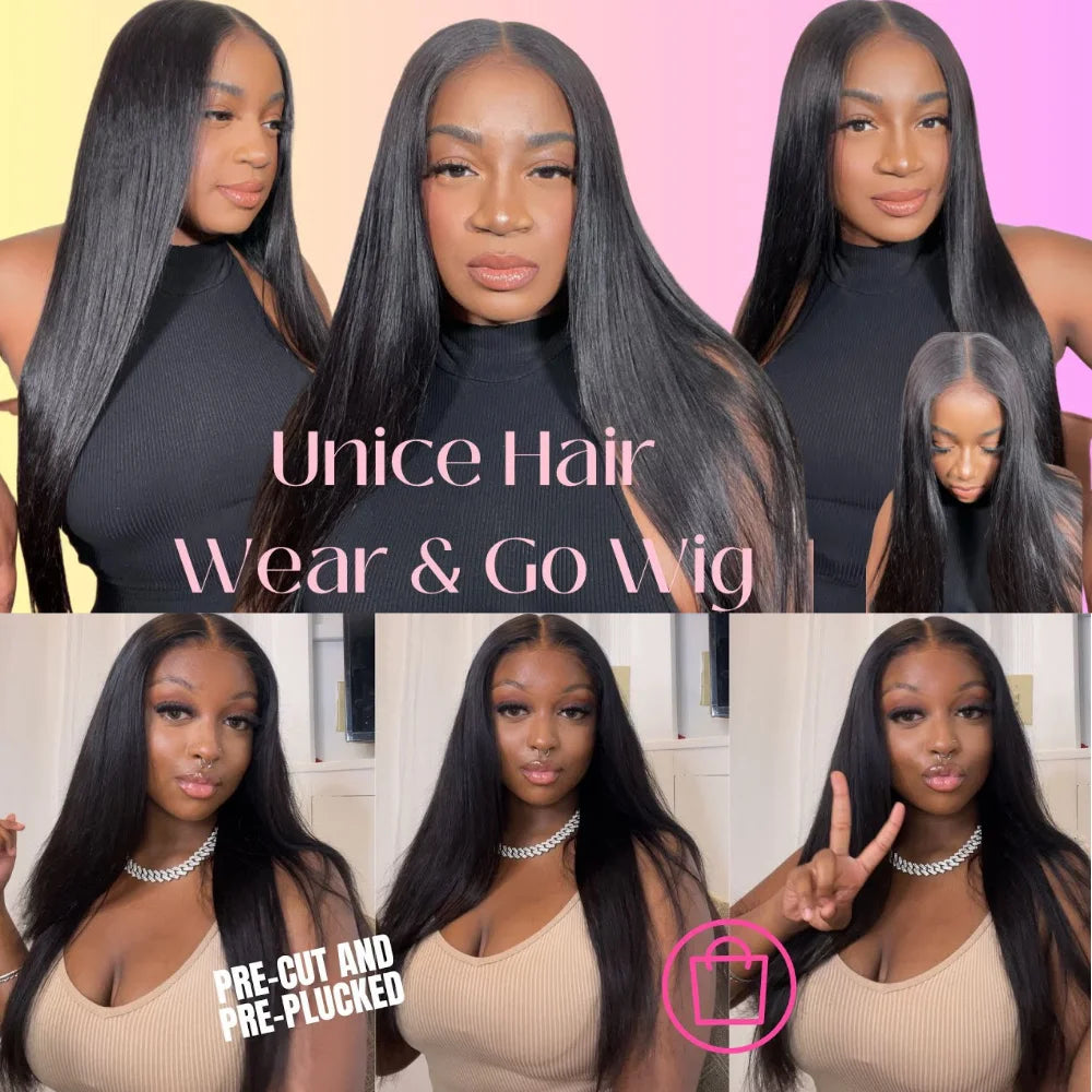 UNice Hair 7x5 13x4 Straight Human Hair Lace Frontal Wig Pre Plucked Pre Cut Pre Bleached Glueless Human Hair Wigs 150% Density