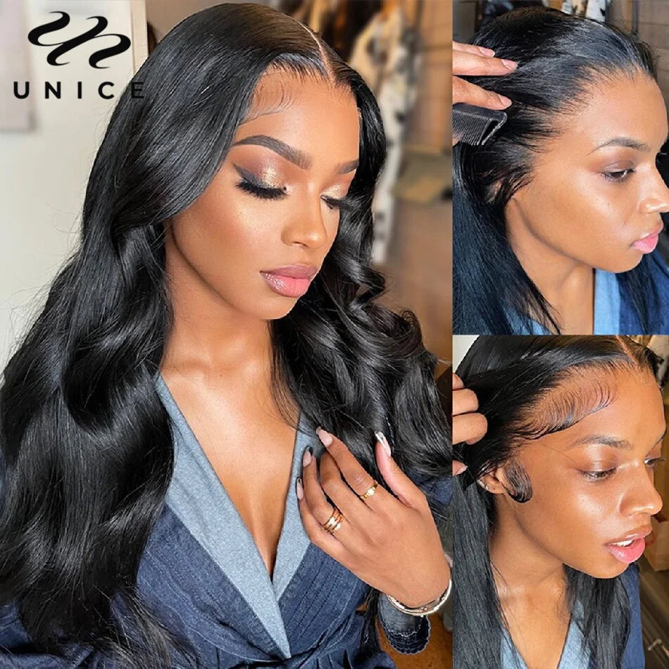 UNice Hair 13x4 Lace Frontal Wig Pre Cut Pre Bleached Pre Plucked Body Wave Human Hair Lace Wig Ready To Wear 250% Density