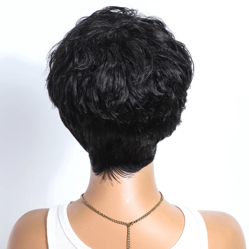 Lekker Short Pixie Cut 100% Human Hair Wigs For Women Brazilian Remy Hair Full Machine Made Wavy Bob Daily Colored Glueless Wigs