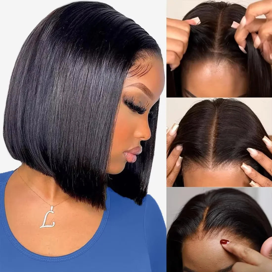 Brazilian 220% Short Bob Wig Bone Straight 13x4 Lace Front Human Hair Wig Preplucked Natural 4x4 Transparent Lace Closure Wigs