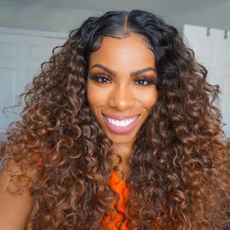 26 inch 180Density Soft Long Ombre Blonde kinky Curly Lace Front Wig For Women With BabyHair Preplucked Natural Hairline