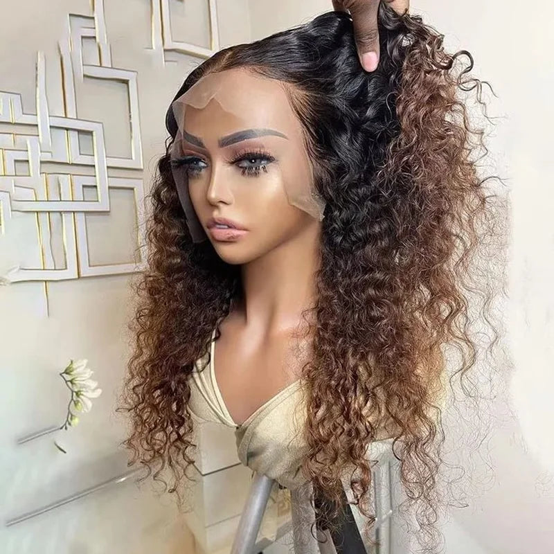 26 inch 180Density Soft Long Ombre Blonde kinky Curly Lace Front Wig For Women With BabyHair Preplucked Natural Hairline