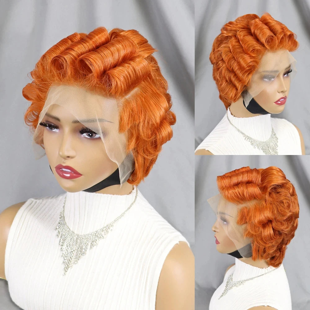 Pixie Curly 100% Human Hair Wig 13x4 Short Bob Wig Pixie Cut #350 Colored 99J Lace Frontal Human Hair Wigs for Black Women
