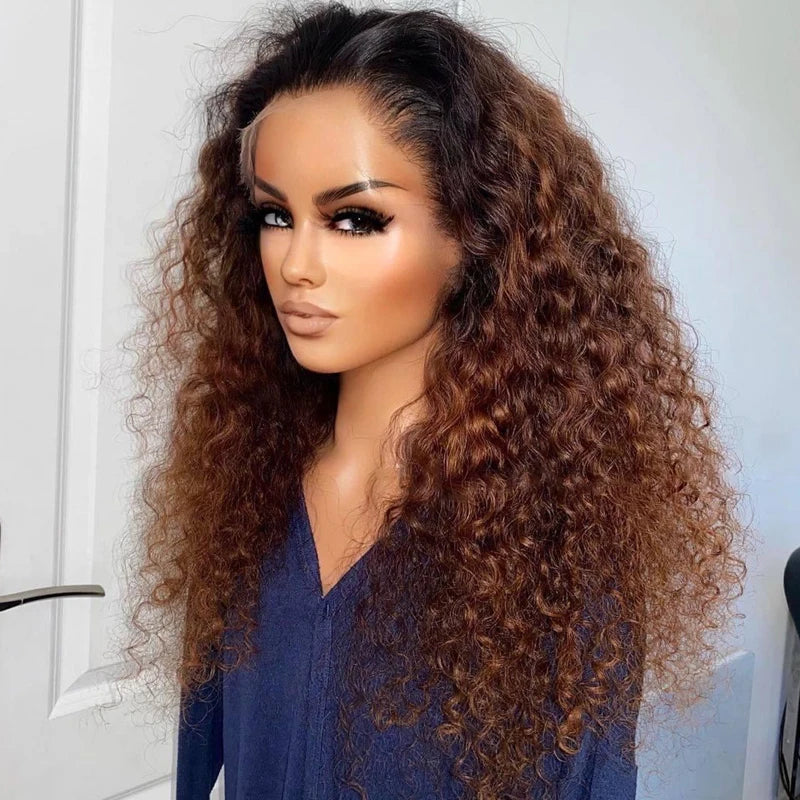 26 inch 180Density Soft Long Ombre Blonde kinky Curly Lace Front Wig For Women With BabyHair Preplucked Natural Hairline