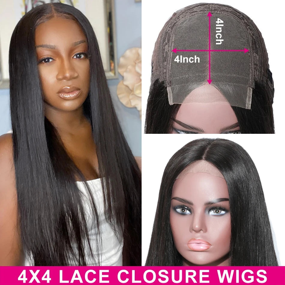 UNice Hair 4x4 Closure Wig Pre-Plucked Premium Straight Lace Closure Wig 100% Human Hair Lace Wigs With Baby Hair