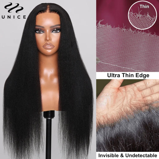 UNICE Hair 5X5 HD Lace Closure Wig Silk Press Yaki Straight Lace Wig Pre Cut Pre Bleached Glueless Wig Human Hair Ready To Wear