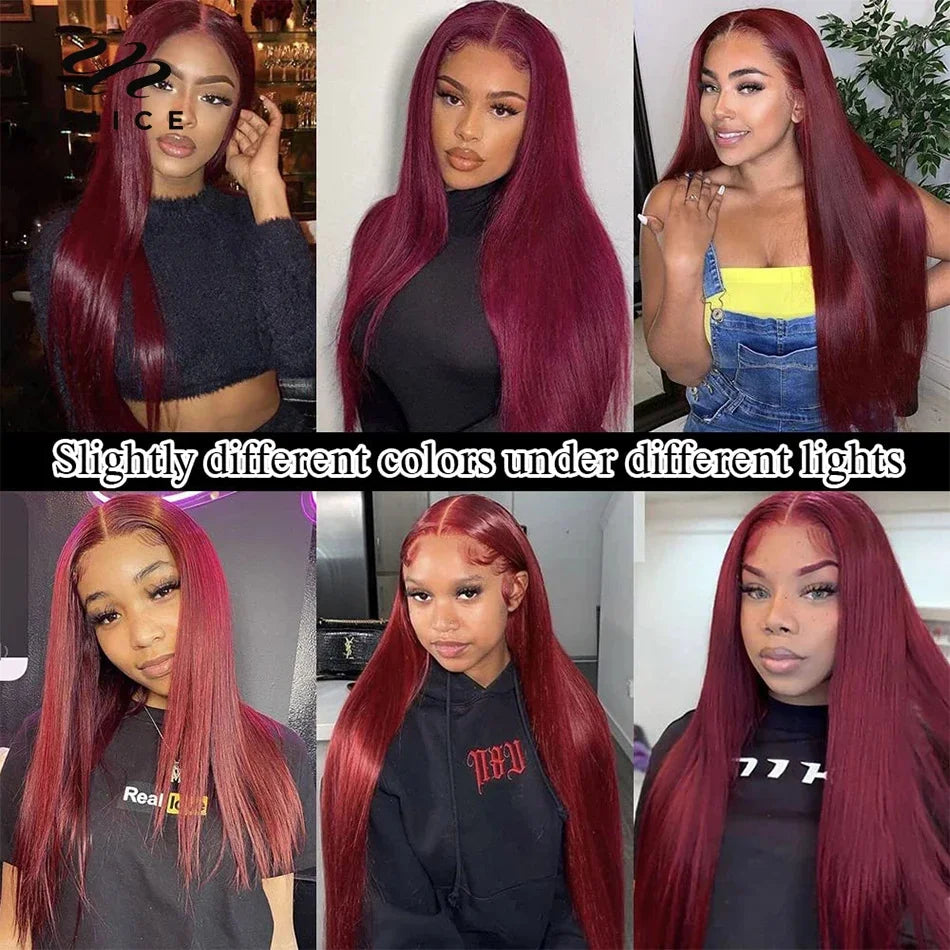 UNice Hair 99J Straight Human Hair Wig Pre Plucked 13x4 Lace Frontal Wig Burgundy Lace Front Wig US Free Shipping