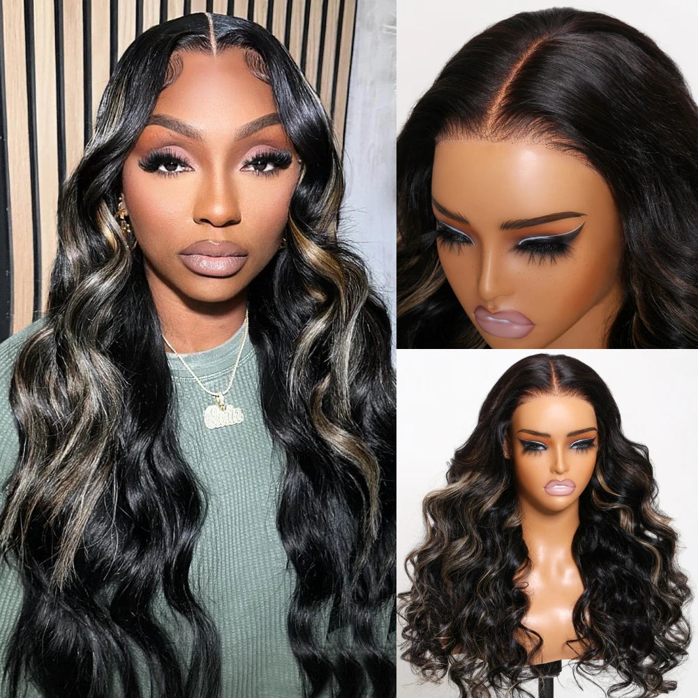 Pre Everything 7x5 Wear Go Glueless Wig Blonde Highlight Lace Wig Body Wave Human Hair Lace Front Wig Pre Cut Bleached Wig