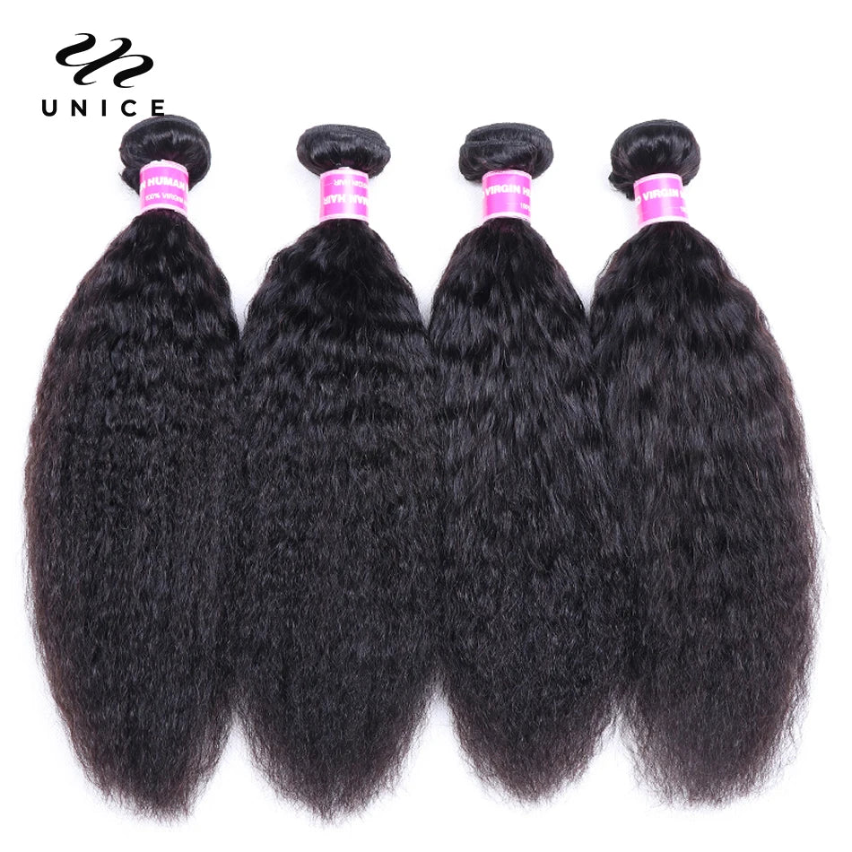Unice Hair 1Pcs Lot Kinky Straight Hair Human Remy Hair Extension 8-26inches Brazilian Hair Weave Bundles