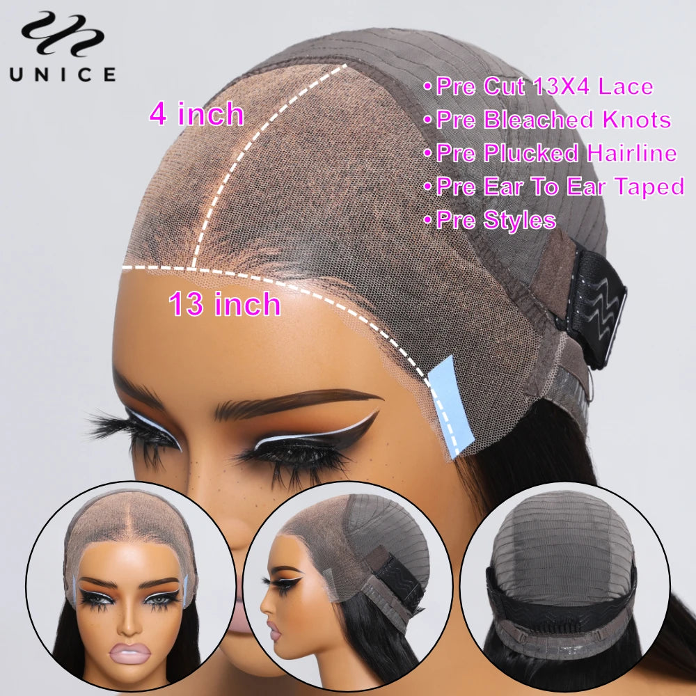 UNice PreEverything 13x4 Frontal Wig Human Hair Body Wave Lace Front Wig Pre Cut Pre Bleached Pre Plucked Lace Wig Ready To Wear