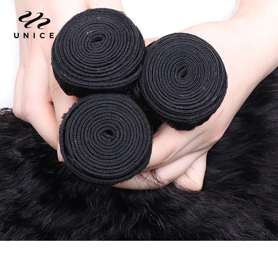 Unice Hair 1Pcs Lot Kinky Straight Hair Human Remy Hair Extension 8-26inches Brazilian Hair Weave Bundles