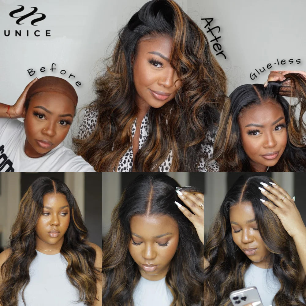 Hair Balayage 3D Body Wave Wig Pre Cut Pre Bleached 7x5 13x4 Lace Frontal Human Hair Wig Pre Plucked Wear Go Glueless Wig