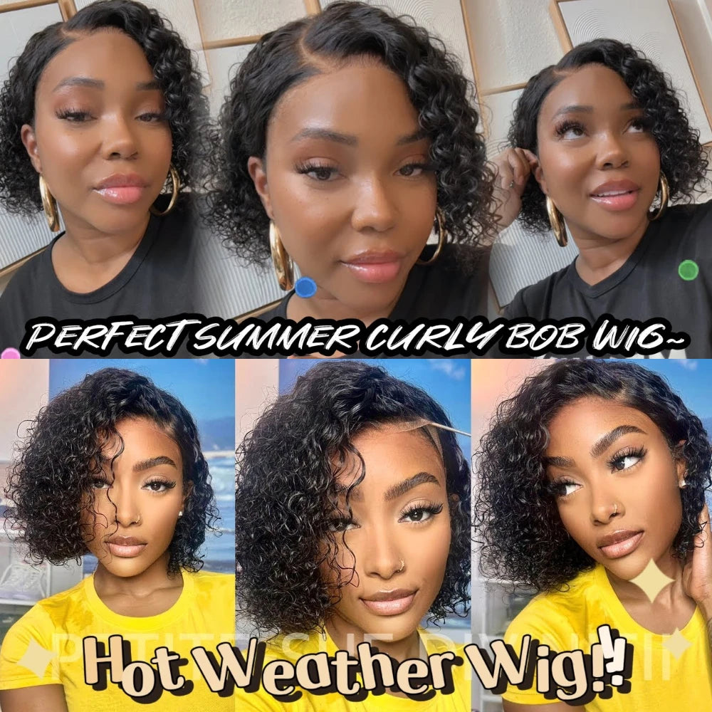UNice Hair Short Curly Bob Wig Human Hair 7x5 Pre Cut Pre Bleached Pixie Cut Lace Closure Wig Ready To Wear Go Glueless Wig