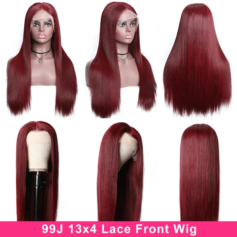 UNice Hair 99J Straight Human Hair Wig Pre Plucked 13x4 Lace Frontal Wig Burgundy Lace Front Wig US Free Shipping