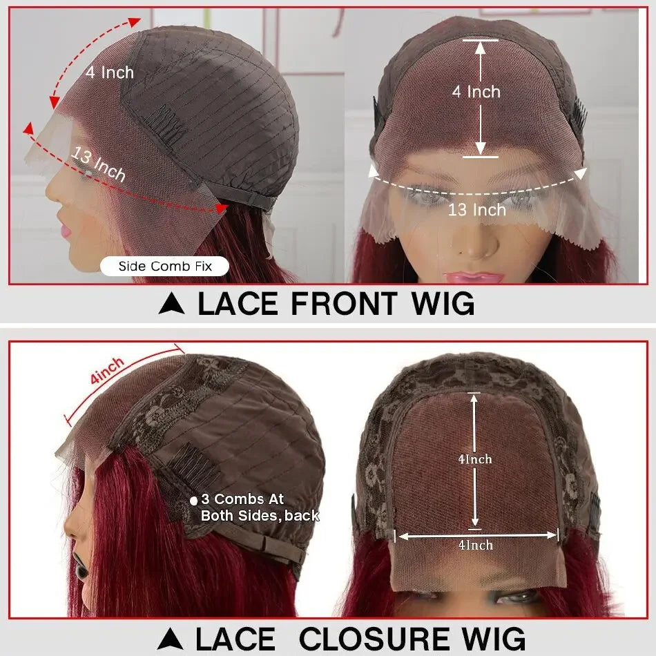 UNice Hair 99J Straight Human Hair Wig Pre Plucked 13x4 Lace Frontal Wig Burgundy Lace Front Wig US Free Shipping