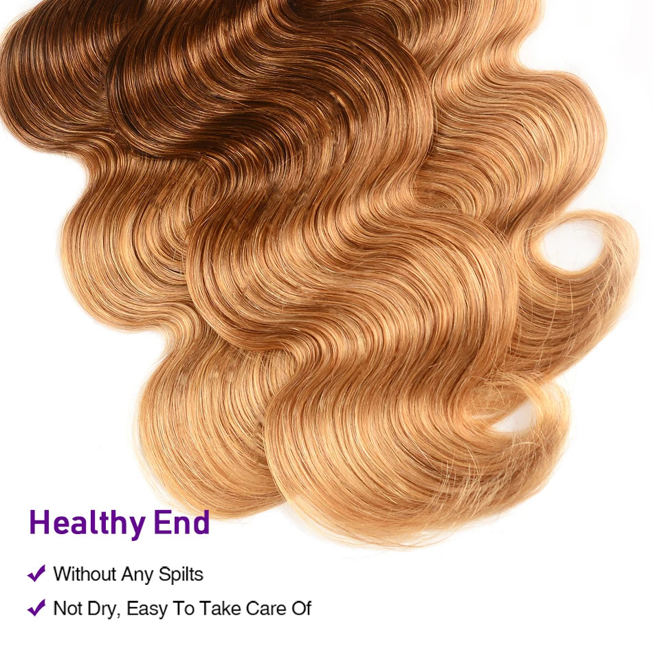 UNice Hair Kysiss Series Ombre Hair 3 Bundles Body Wave  Brazilian Hair Weave Bundles 3 Tone Blonde T1B/4/27 Virgin Human Hair