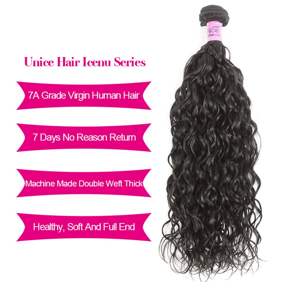 Unice Hair Water Wave Brazilian Hair Weave Bundles 3PCS 100% Human Hair Weaves Natural Color Remy Hair 8-26inch Free Shipping