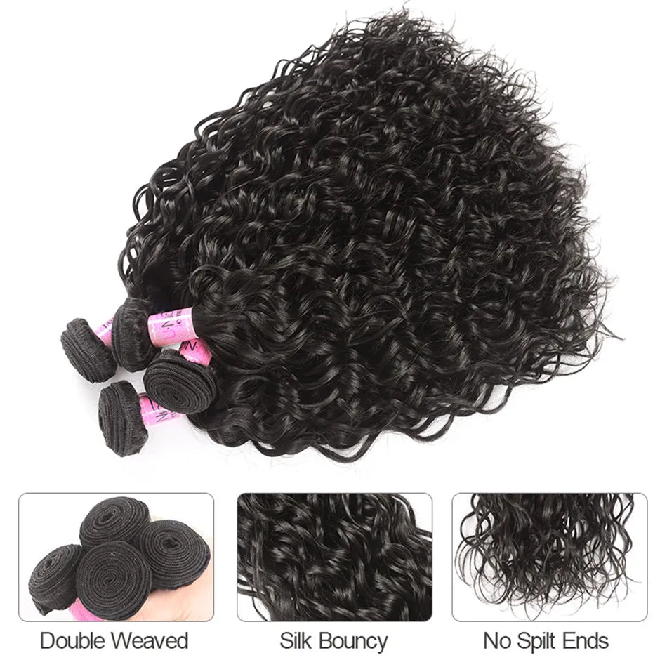 Unice Hair Water Wave Brazilian Hair Weave Bundles 3PCS 100% Human Hair Weaves Natural Color Remy Hair 8-26inch Free Shipping